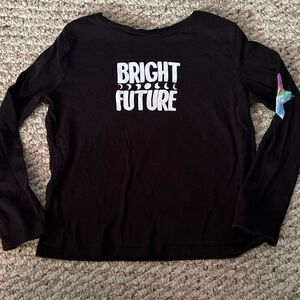 Old navy Size Small 6/7 Girls black long sleeve t shirt bright future